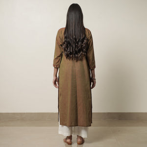 Brown - Dharwad Cotton Straight Kurta with Jacquard Patchwork 19