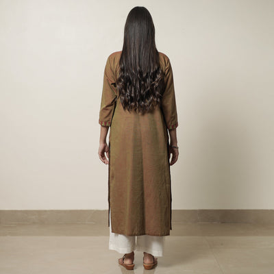 Brown - Dharwad Cotton Straight Kurta with Jacquard Patchwork 19