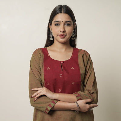 Brown - Dharwad Cotton Straight Kurta with Jacquard Patchwork 19
