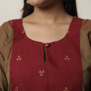 Brown - Dharwad Cotton Straight Kurta with Jacquard Patchwork 19