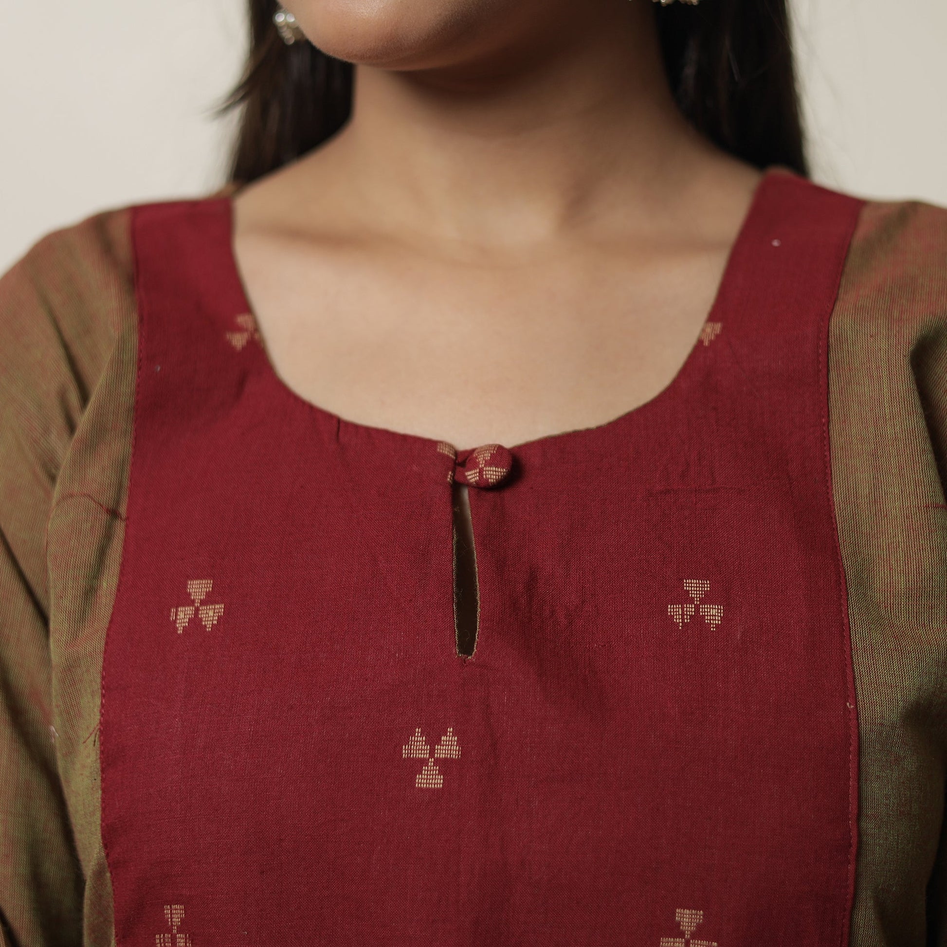 Brown - Dharwad Cotton Straight Kurta with Jacquard Patchwork 19