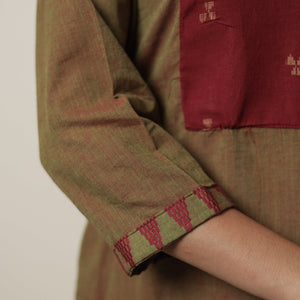 Brown - Dharwad Cotton Straight Kurta with Jacquard Patchwork 19