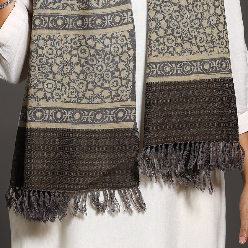 Beige - Kutch Handwoven Block Print Wool Ajrakh Stole