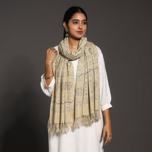 Beige - Kutch Handwoven Block Print Wool Ajrakh Stole