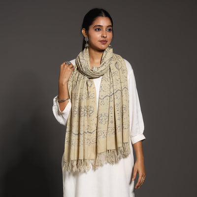 Beige - Kutch Handwoven Block Print Wool Ajrakh Stole