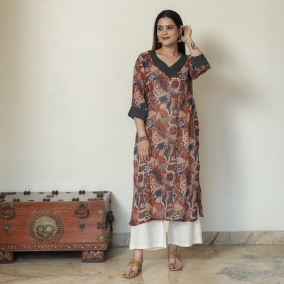 Brown - Ajrakh Block Printed Mul Cotton Straight Kurta 12