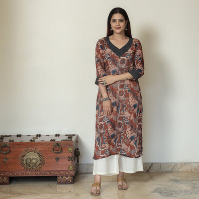 Brown - Ajrakh Block Printed Mul Cotton Straight Kurta 12