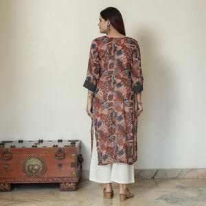 Brown - Ajrakh Block Printed Mul Cotton Straight Kurta 12