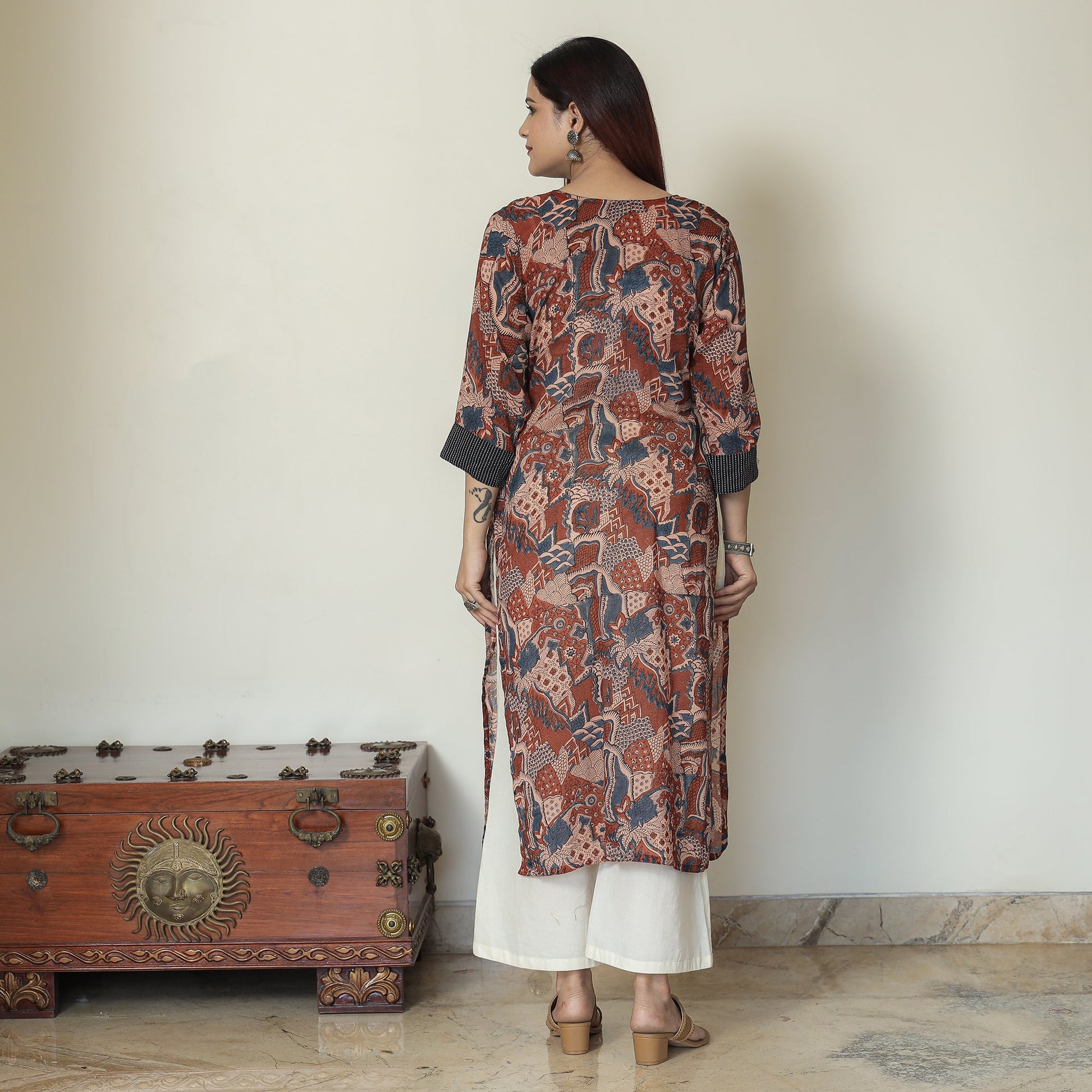 Brown - Ajrakh Block Printed Mul Cotton Straight Kurta 12
