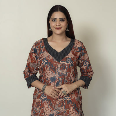 Brown - Ajrakh Block Printed Mul Cotton Straight Kurta 12