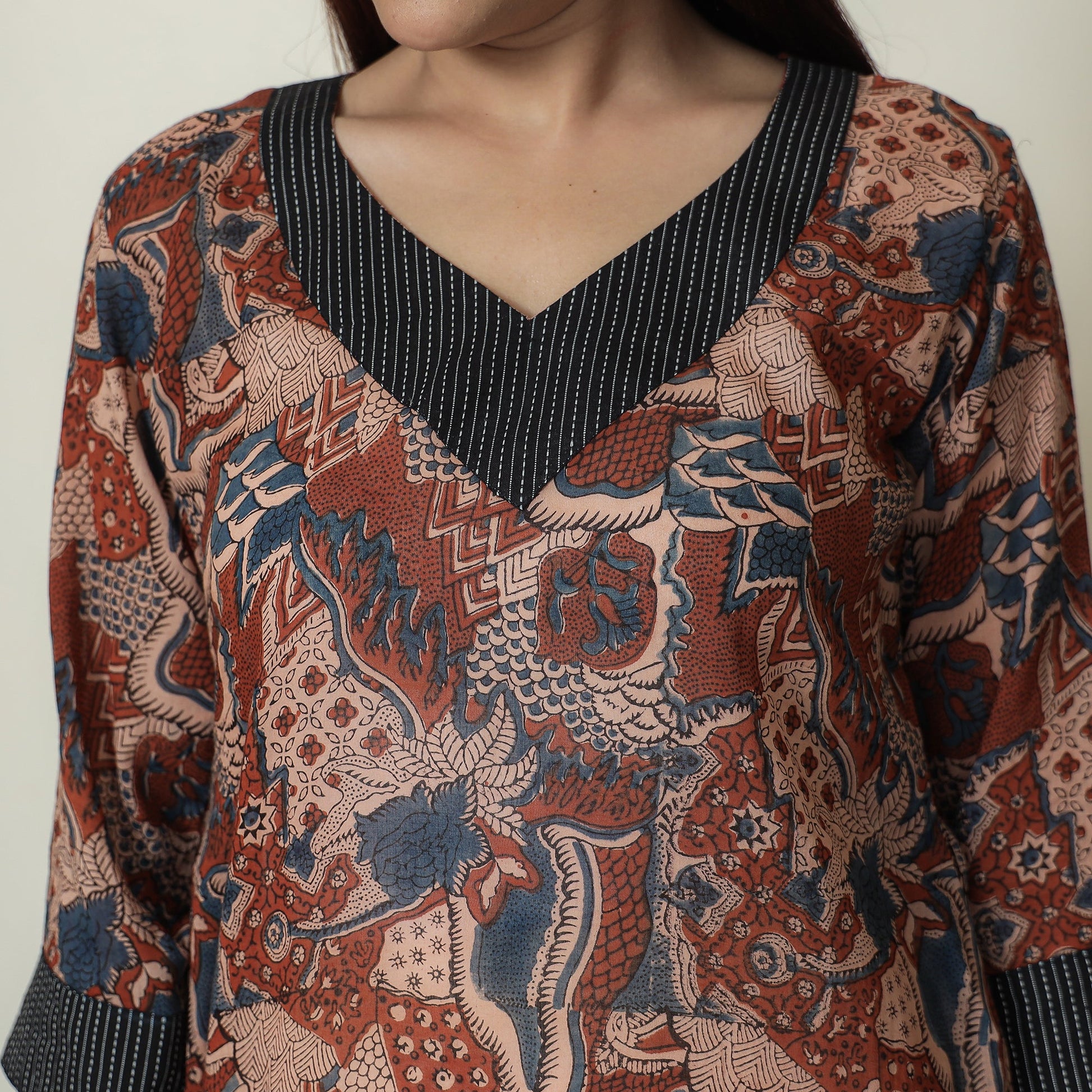 Brown - Ajrakh Block Printed Mul Cotton Straight Kurta 12