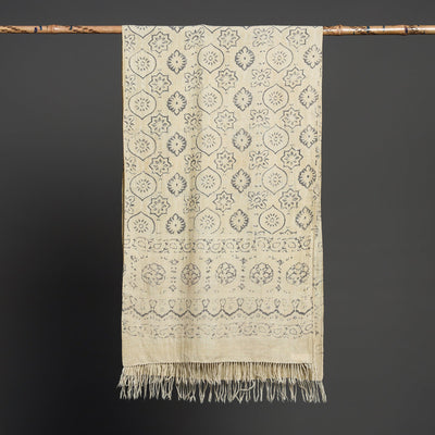 Beige - Kutch Handwoven Block Print Wool Ajrakh Stole