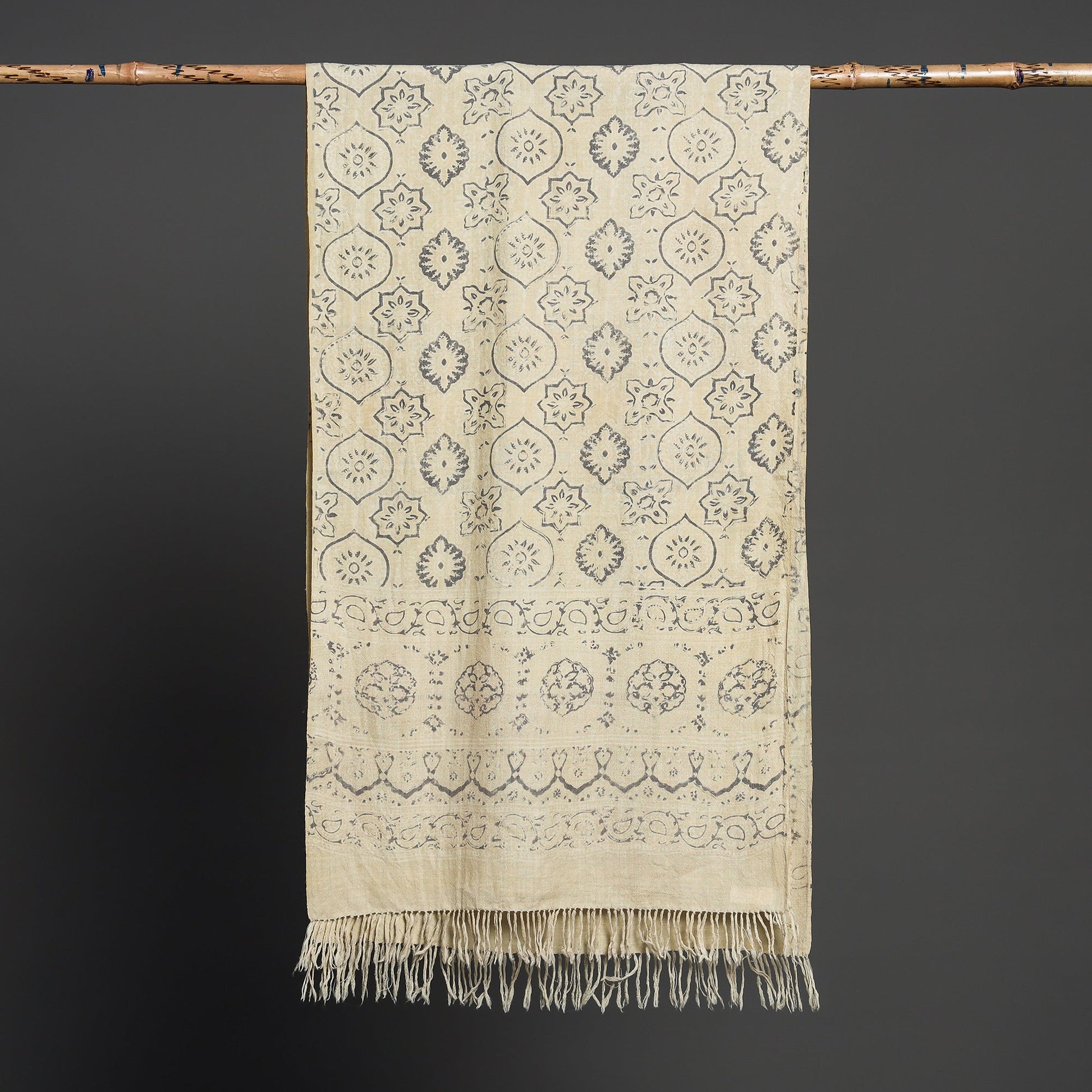 Beige - Kutch Handwoven Block Print Wool Ajrakh Stole