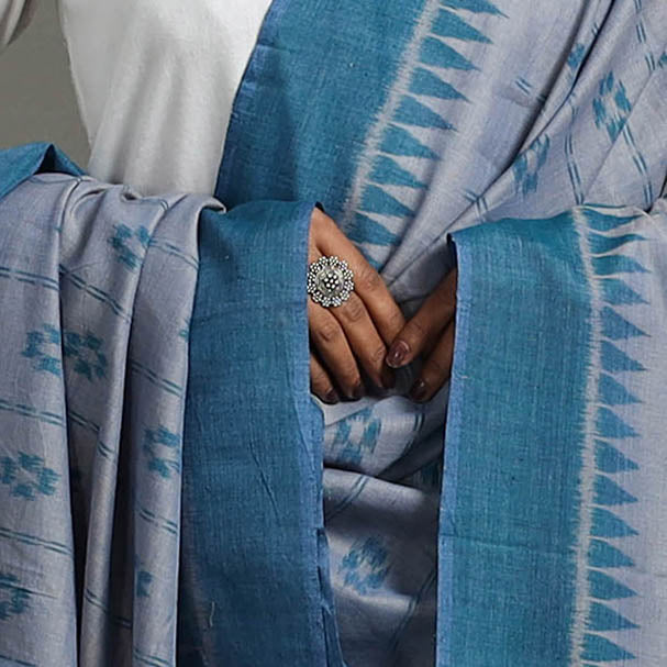 Grey - Handloom Cotton Maniabandha Ikat Dupatta 22