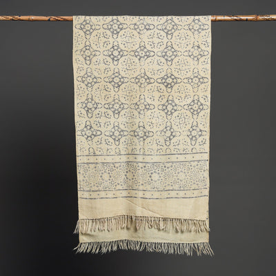Beige - Kutch Handwoven Block Print Wool Ajrakh Stole