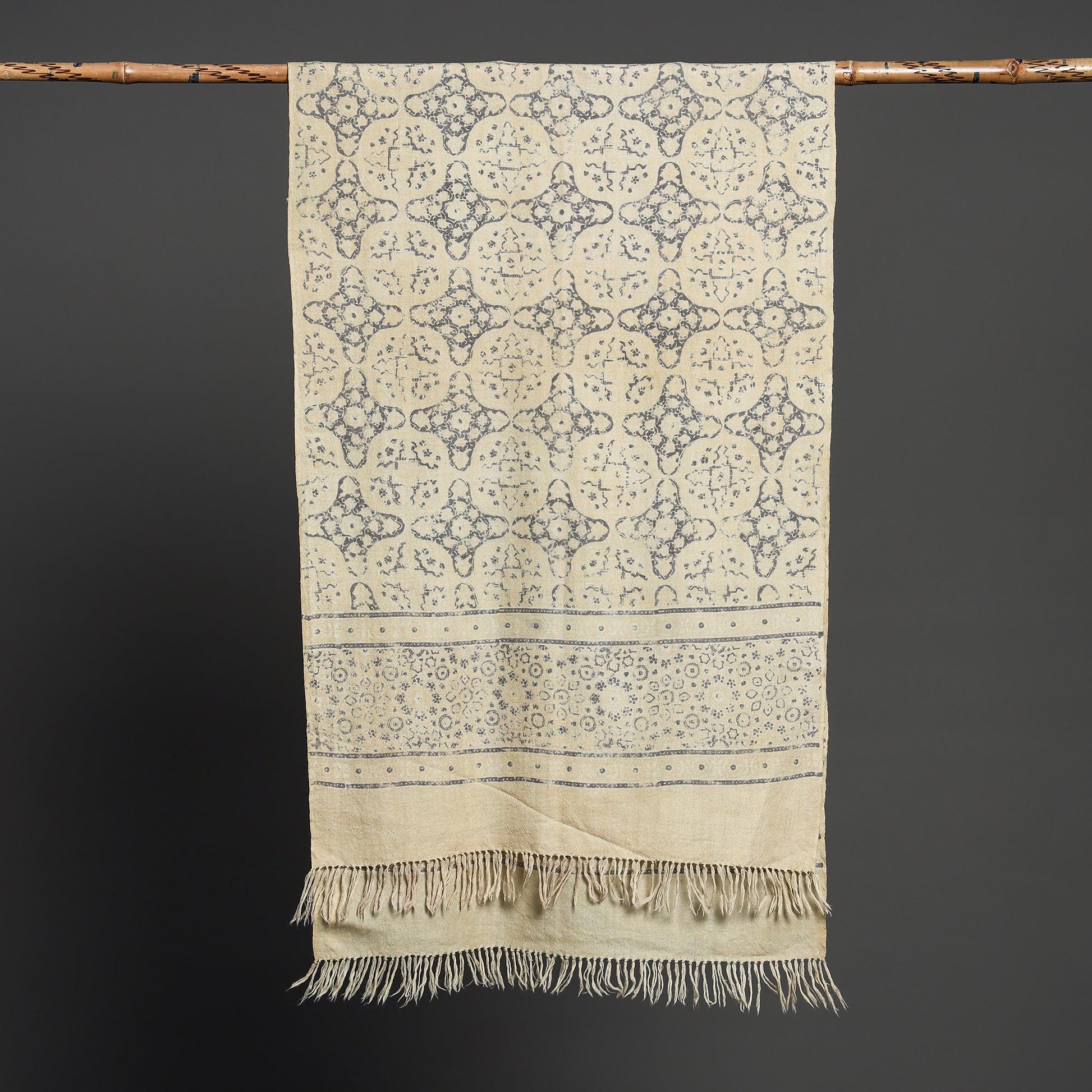 Beige - Kutch Handwoven Block Print Wool Ajrakh Stole