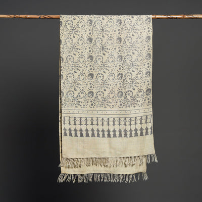 Beige - Kutch Handwoven Block Print Wool Ajrakh Stole