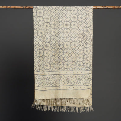 Beige - Kutch Handwoven Block Print Wool Ajrakh Stole