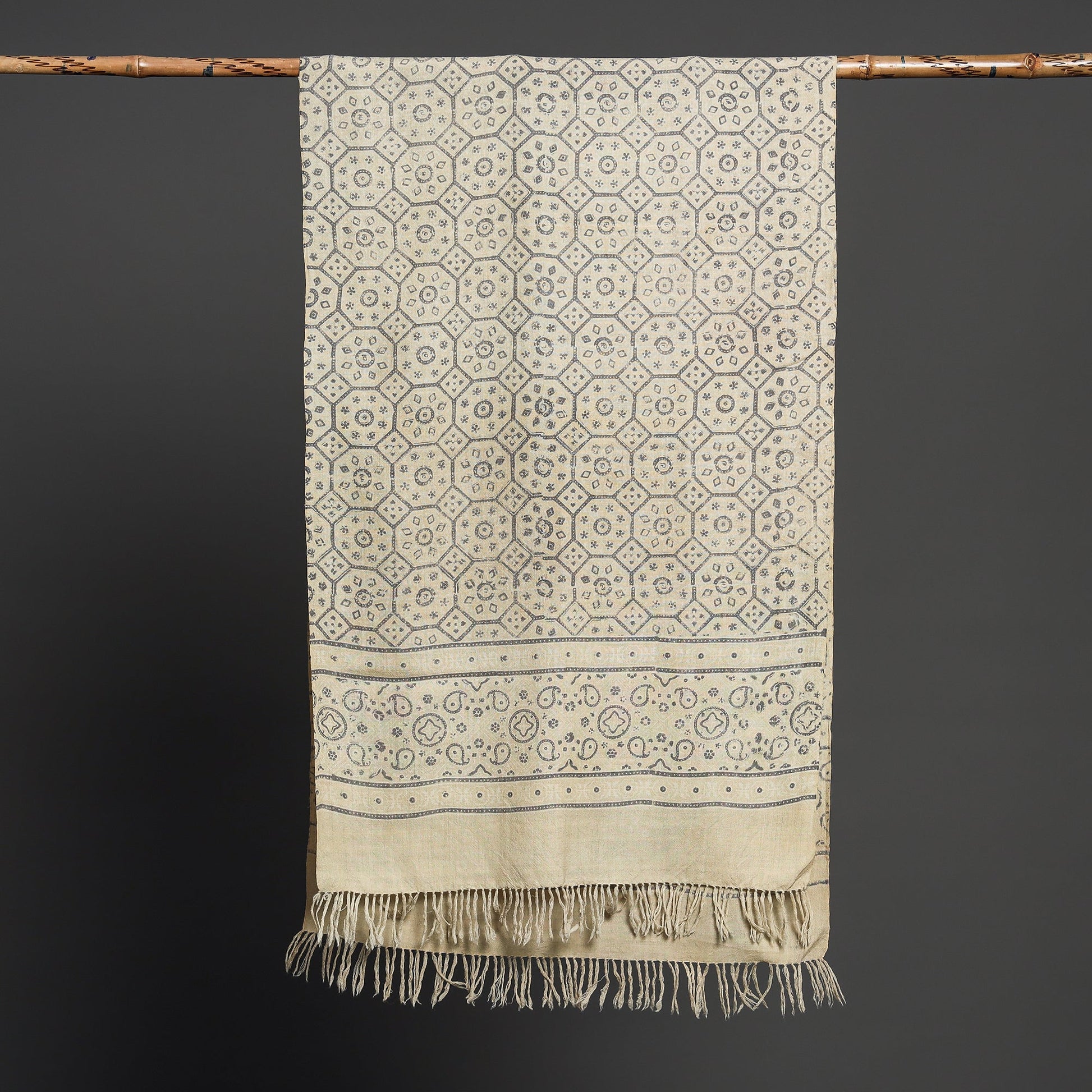 Beige - Kutch Handwoven Block Print Wool Ajrakh Stole
