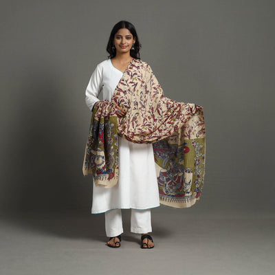 Beige - Printed Silk Cotton Kalamkari Dupatta 28