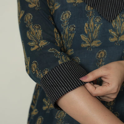 Blue - Ajrakh Block Printed Mul Cotton Straight Kurta 15