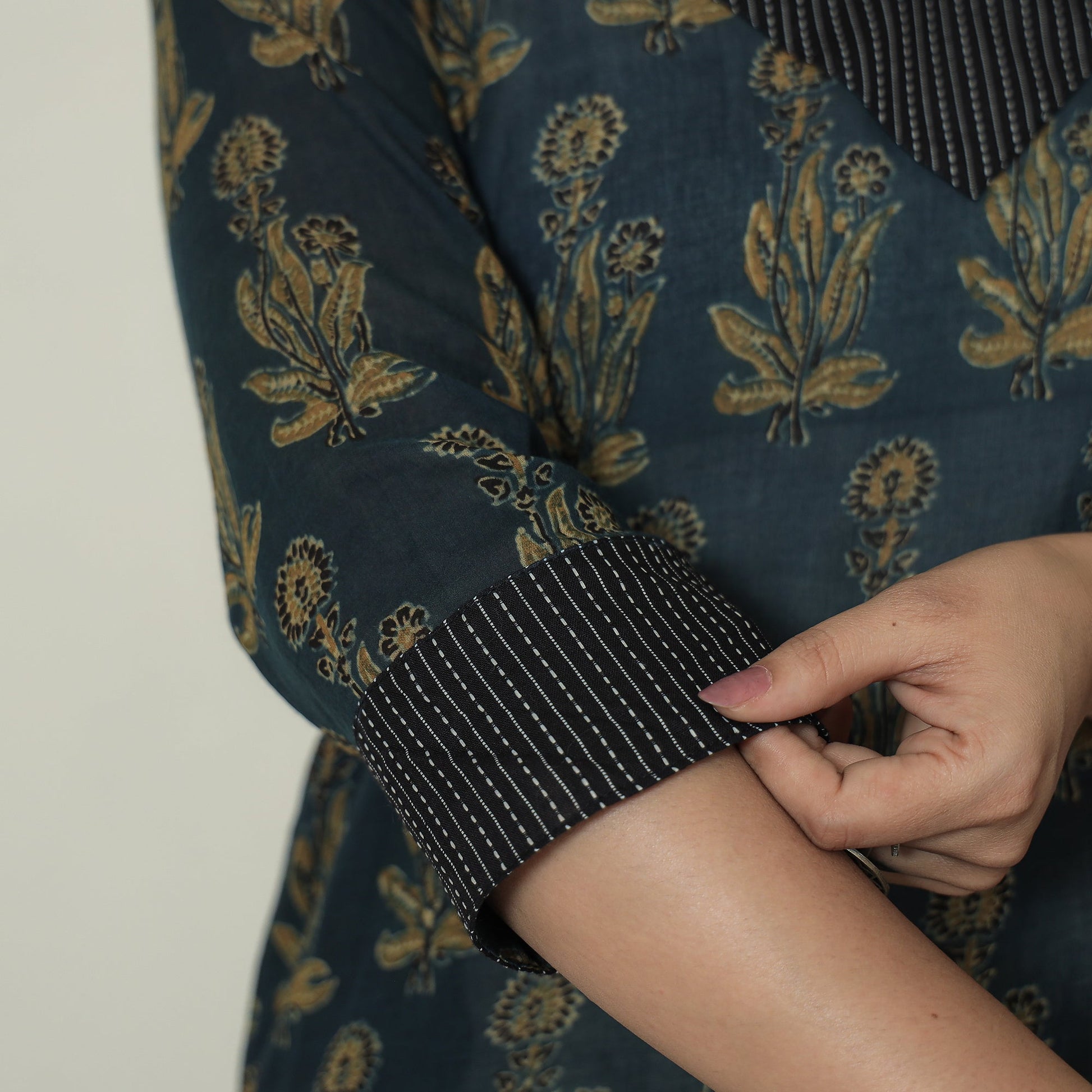Blue - Ajrakh Block Printed Mul Cotton Straight Kurta 15