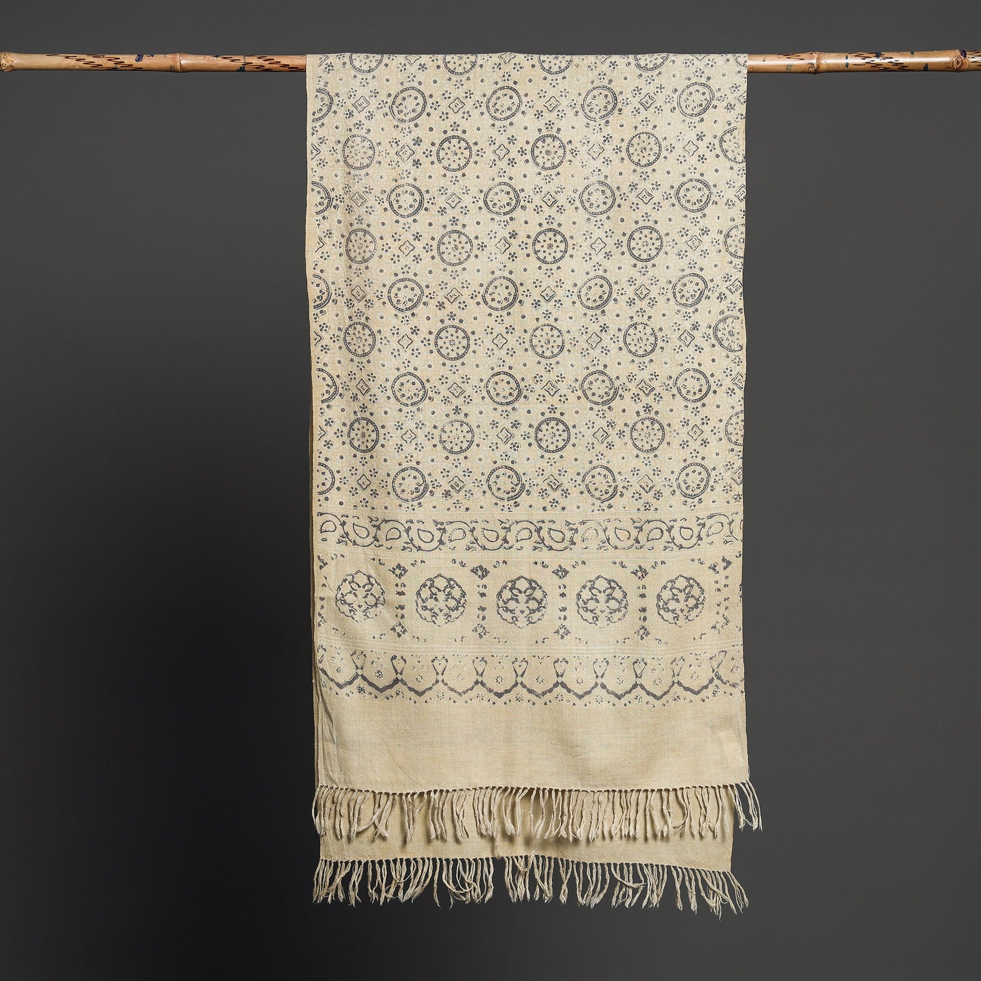 Beige - Kutch Handwoven Block Print Wool Ajrakh Stole