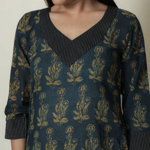 Blue - Ajrakh Block Printed Mul Cotton Straight Kurta 15