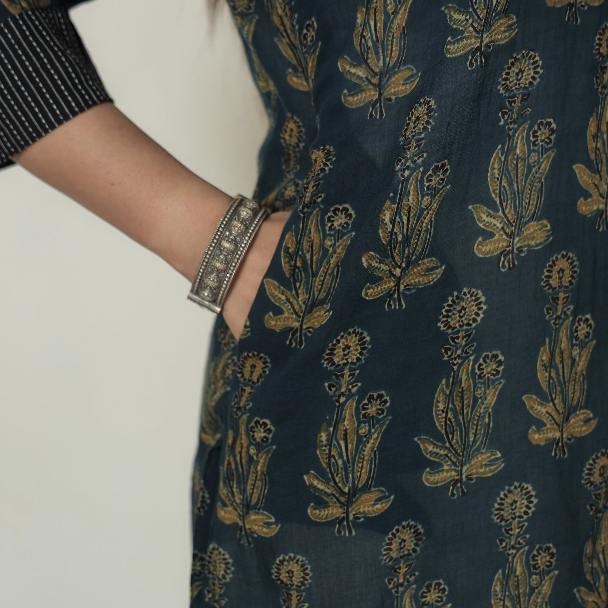 Blue - Ajrakh Block Printed Mul Cotton Straight Kurta 15