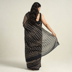 Brown - Mul Cotton Hand Batik Print Saree
