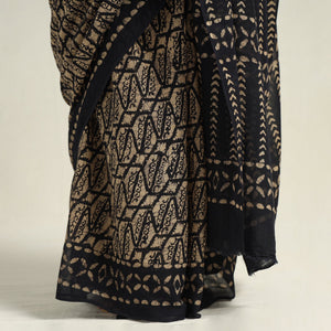 Brown - Mul Cotton Hand Batik Print Saree