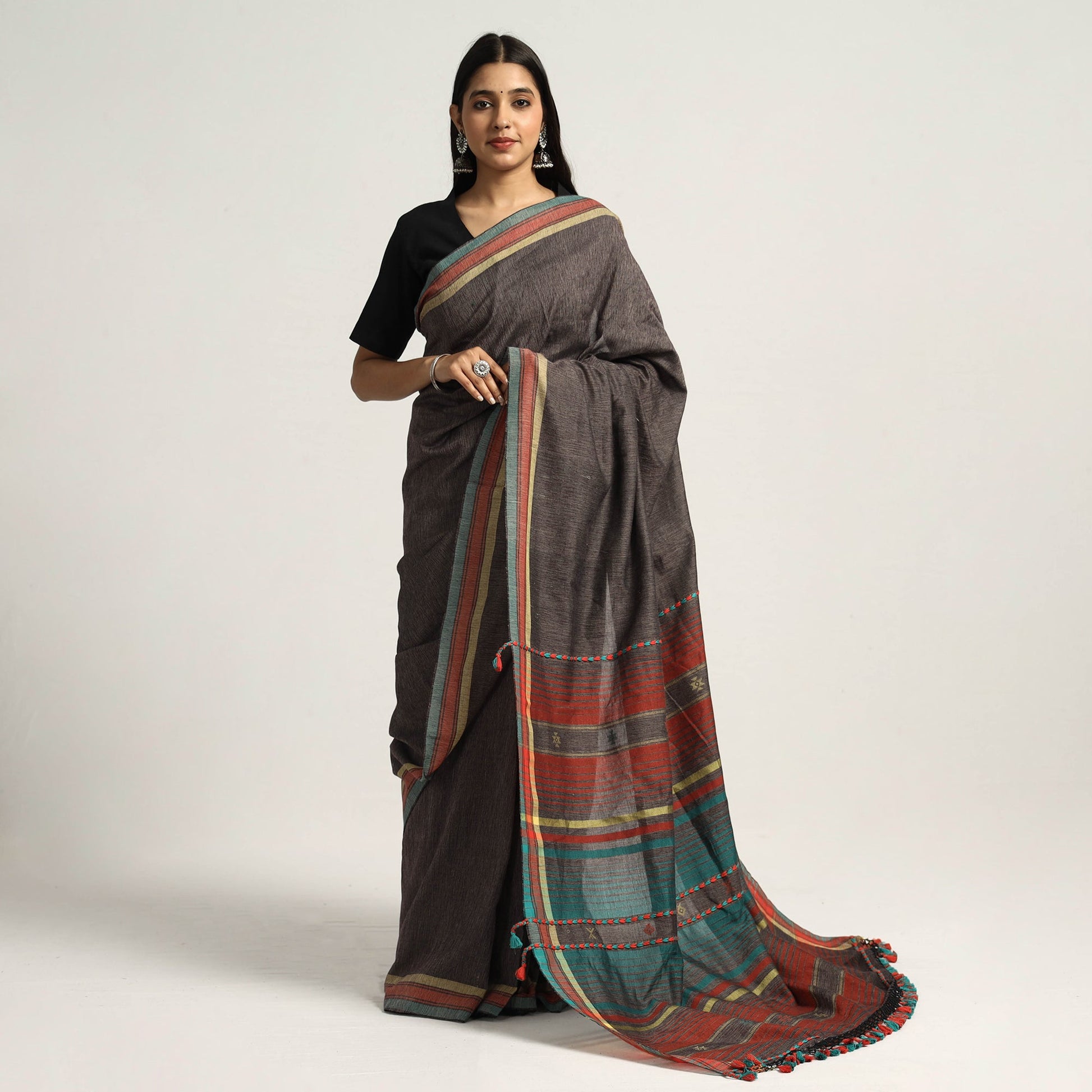 Brown - Organic Kala Cotton Bhujodi Handloom Saree