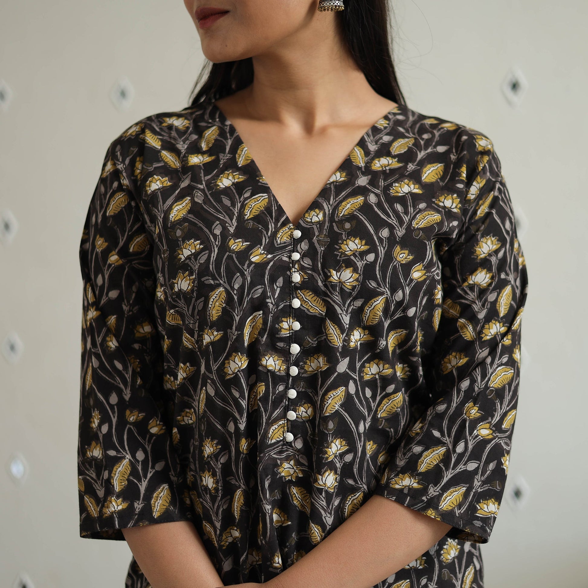 Black - Jahota Block Print Cotton Straight Kurta 21