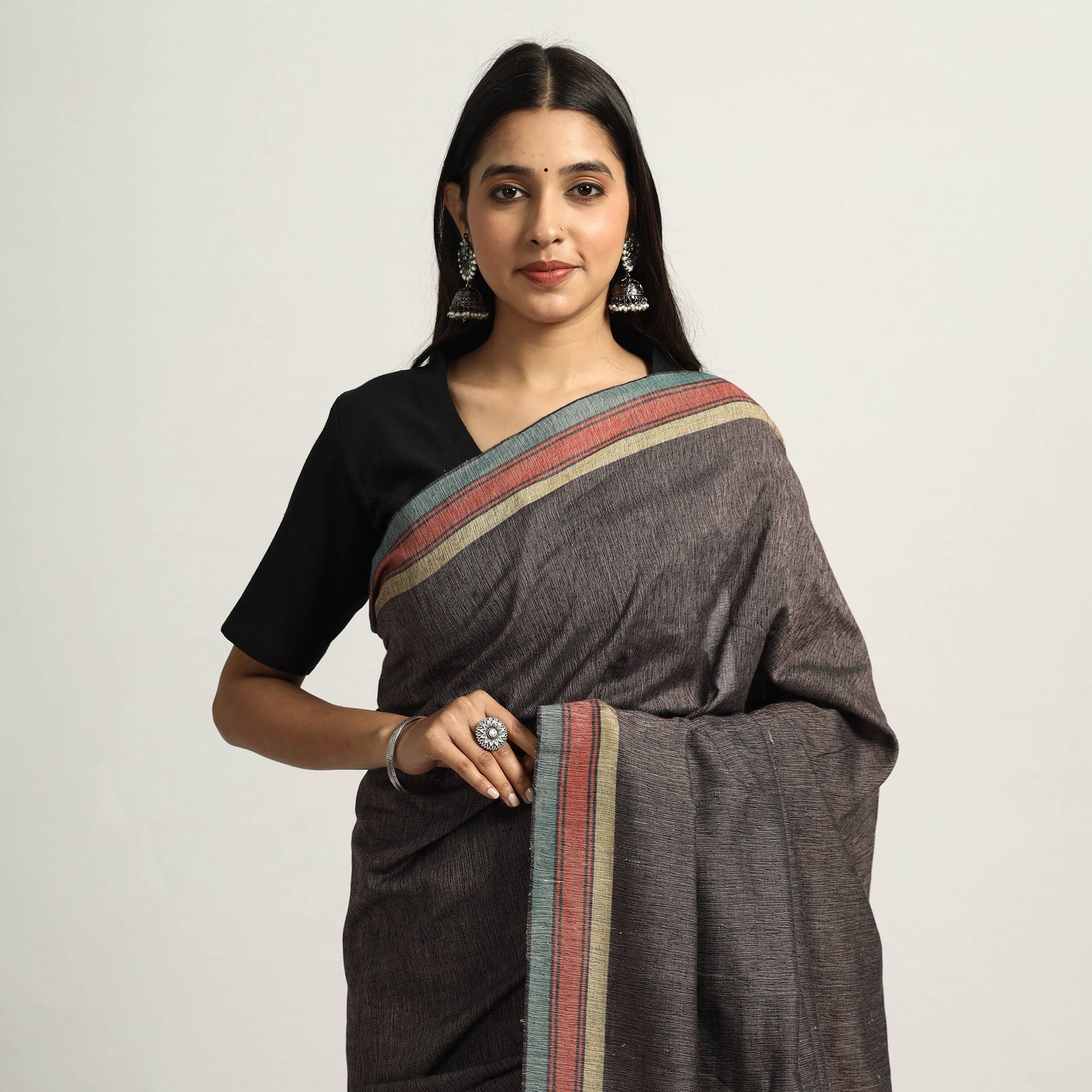 Brown - Organic Kala Cotton Bhujodi Handloom Saree