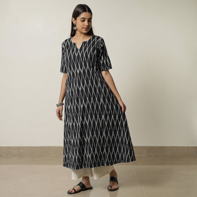 Black - Pochampally Ikat Weave Cotton A-Line Kurta 03