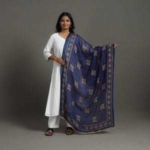Blue - Ajrakh Hand Block Printed Woollen Dupatta 28