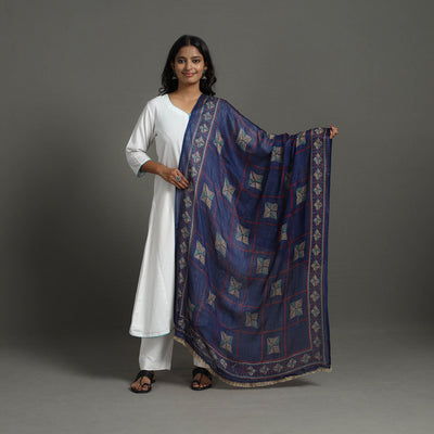 Blue - Ajrakh Hand Block Printed Woollen Dupatta 28