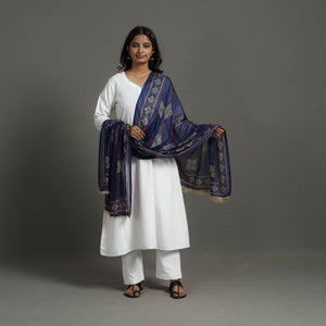 Blue - Ajrakh Hand Block Printed Woollen Dupatta 28