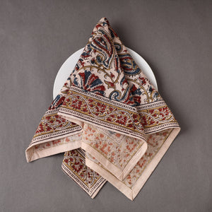Beige - Pedana Kalamkari Block Printed Cotton Napkin (18 x 18 in) 18