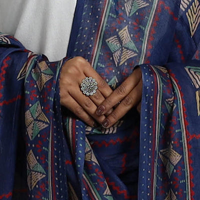 Blue - Ajrakh Hand Block Printed Woollen Dupatta 28