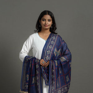 Blue - Ajrakh Hand Block Printed Woollen Dupatta 28