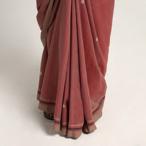 Brown -  Saree with White Chevron Buti on Pallu