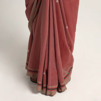 Brown -  Saree with White Chevron Buti on Pallu
