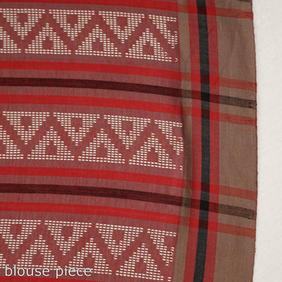 Brown -  Saree with White Chevron Buti on Pallu