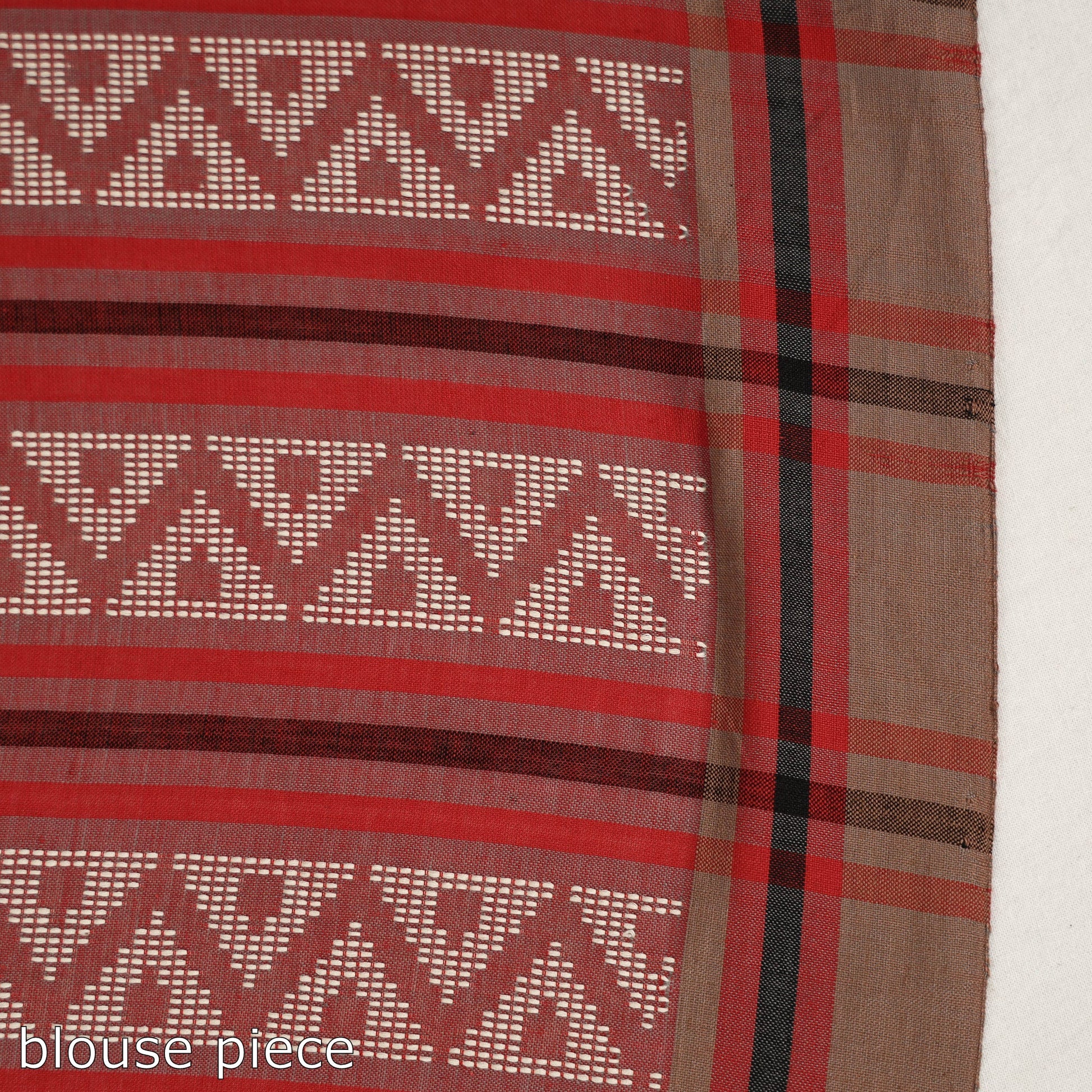 Brown -  Saree with White Chevron Buti on Pallu