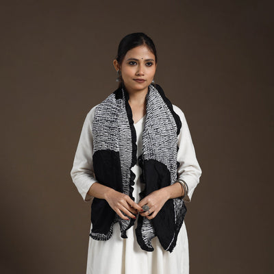 Black - Tie & Dye Gajji Silk Shibori Stole 20
