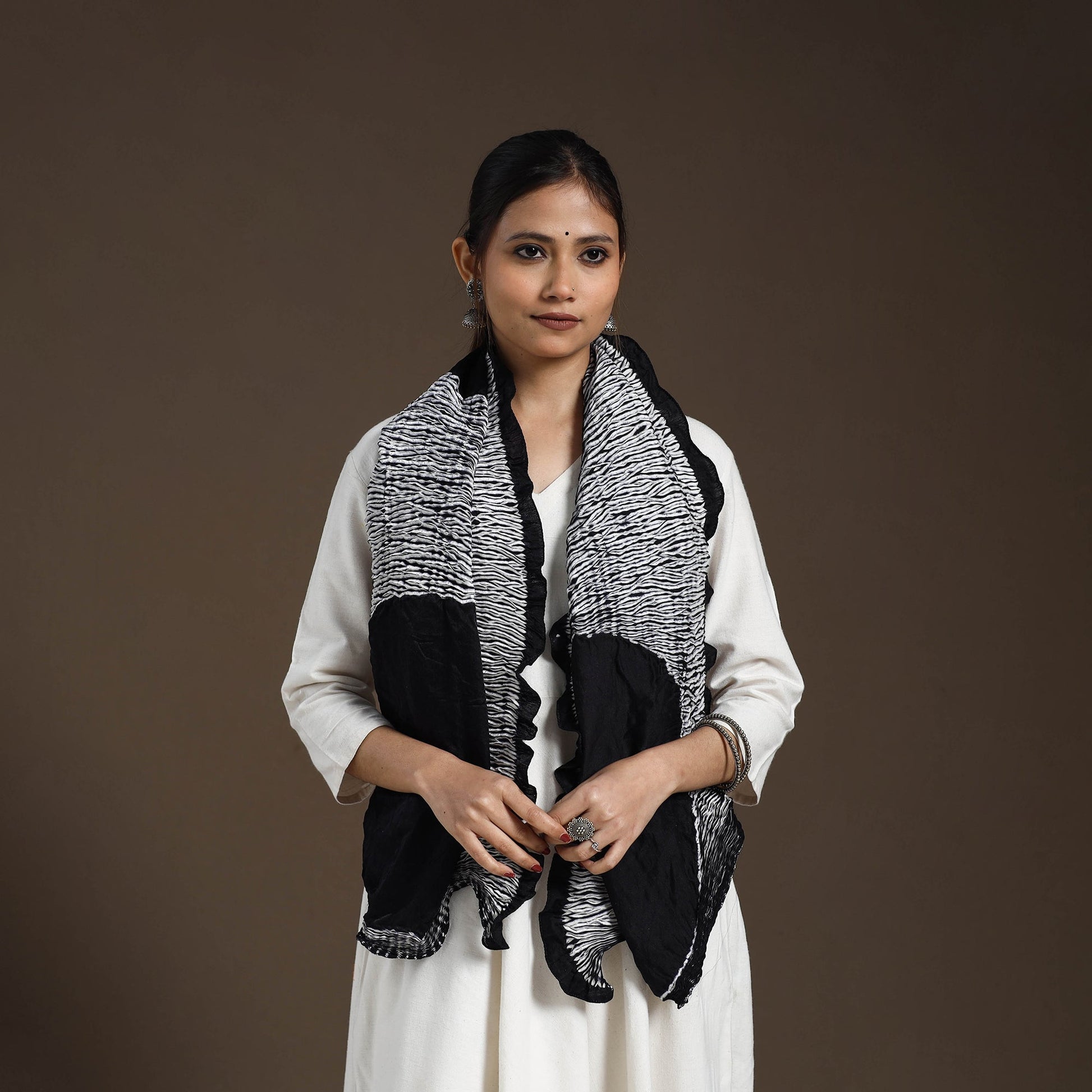 Black - Tie & Dye Gajji Silk Shibori Stole 20