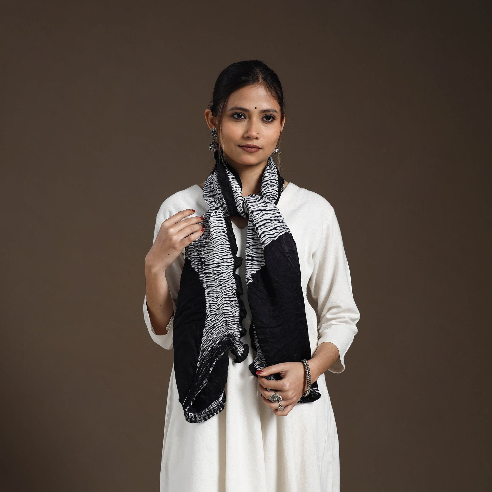 Black - Tie & Dye Gajji Silk Shibori Stole 20