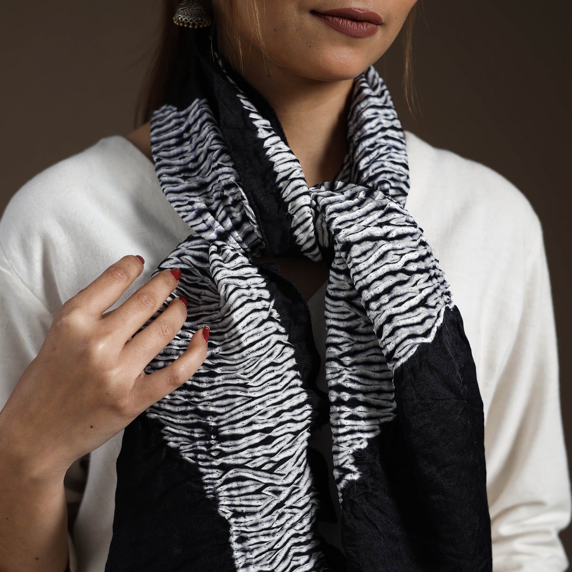 Black - Tie & Dye Gajji Silk Shibori Stole 20
