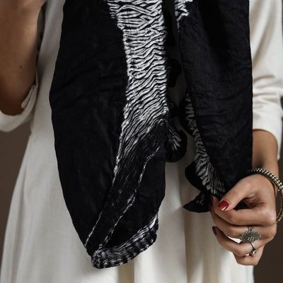 Black - Tie & Dye Gajji Silk Shibori Stole 20
